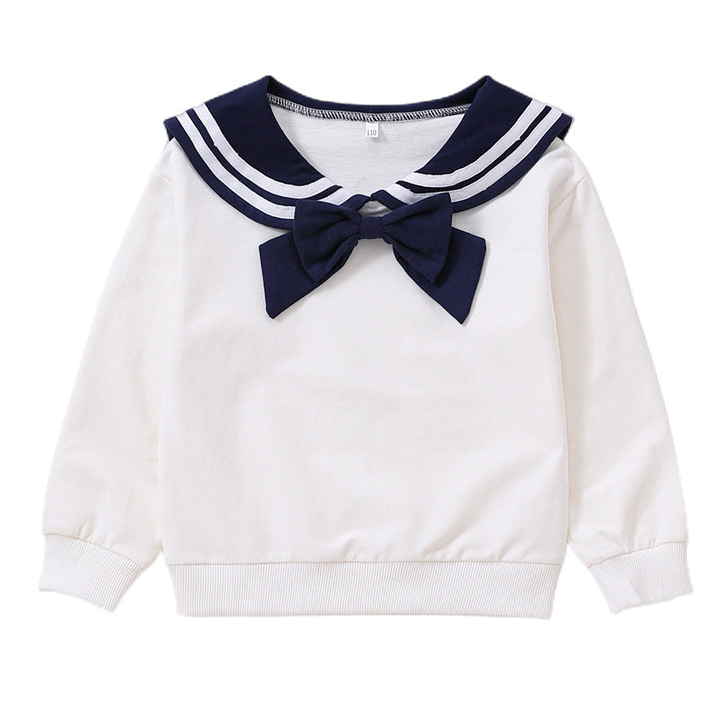 Mädchen Sweatshirt mit maritimem Kragen und dekorativem Schleifendetail EB