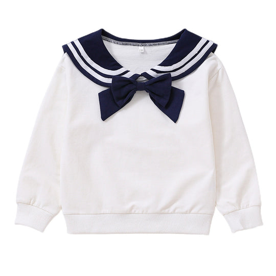 Mädchen Sweatshirt mit maritimem Kragen und dekorativem Schleifendetail EB