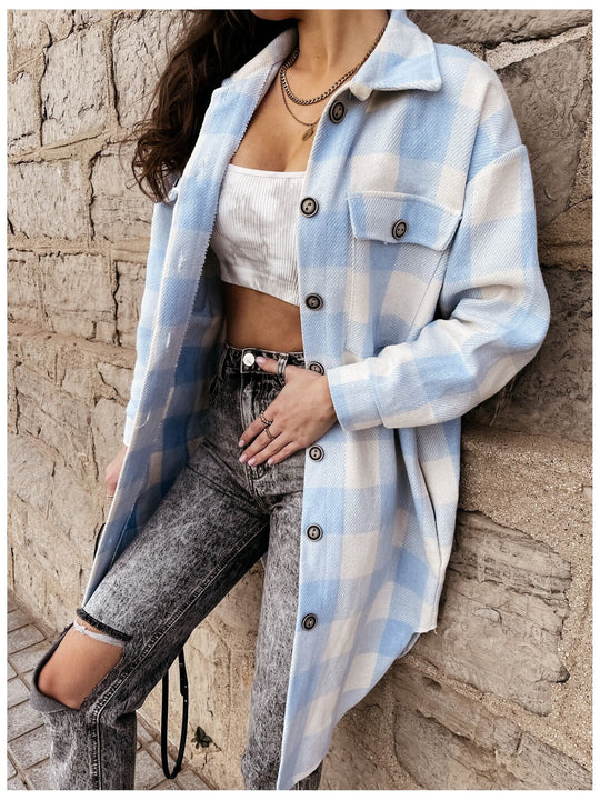 Damen Oversized Karohemdenjacke EB