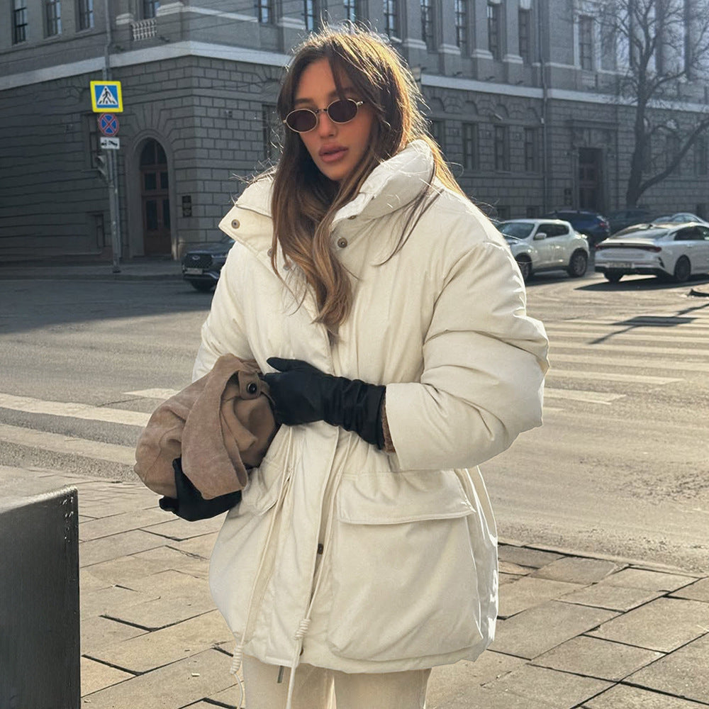 Damen Lässige Oversized-Daunenjacke mit Taillenzug EB