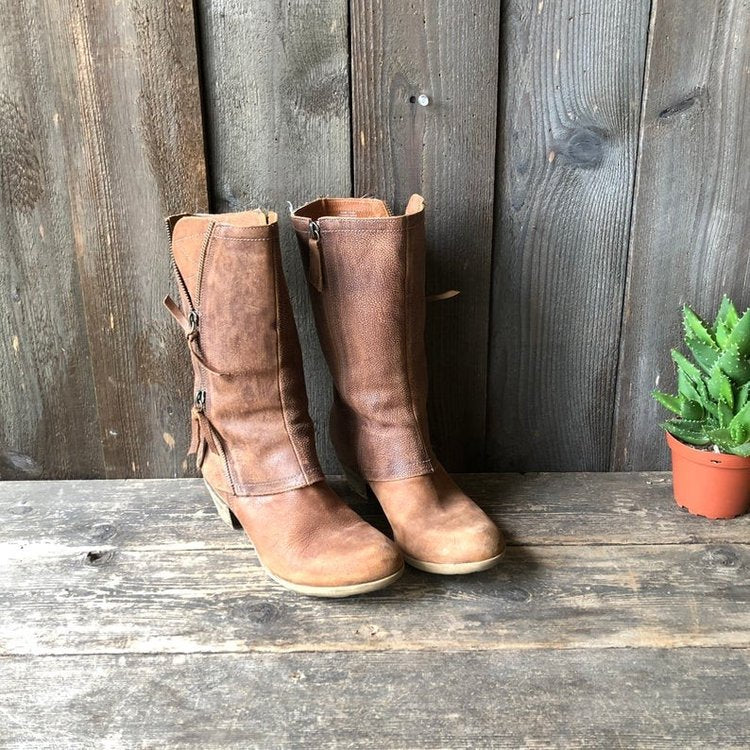 Damen Stiefel mit modischen Reißverschluss-Details und komfortablem Blockabsatz EB