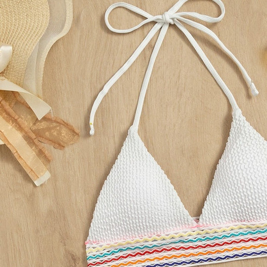 Damen Triangel-Bikini mit buntem Wellenmuster EB