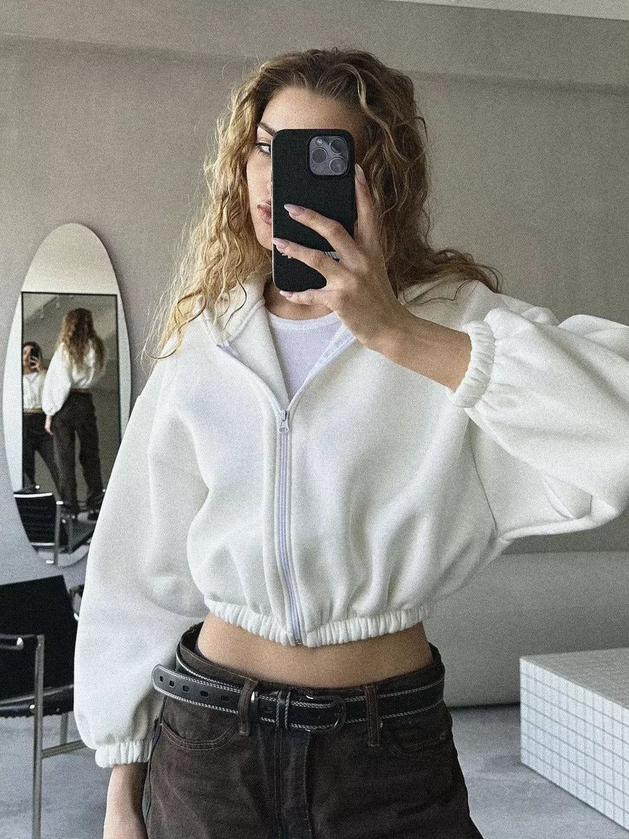 Damen cropped Kapuzenpullover mit oversized Ärmel EB