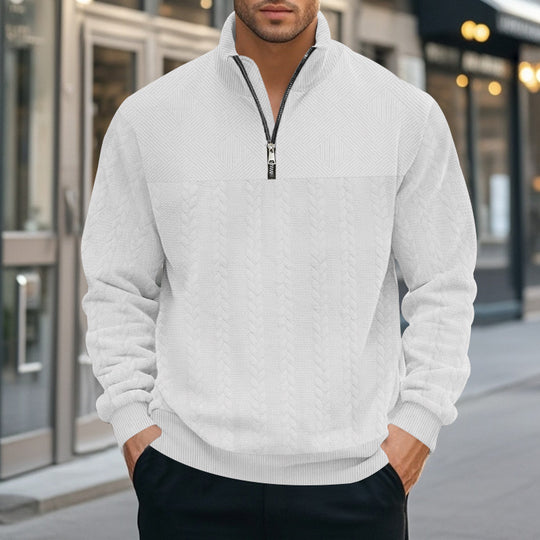 Herren nan strukturierter Halbzip-Strickpullover mit Stehkragen und Zopfmuster EB
