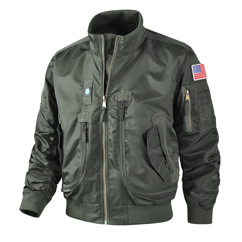 Herren nan klassische Bomberjacke im Pilotendesign mit Multifunktionstaschen und robustem Reißverschluss EB