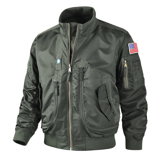 Herren nan klassische Bomberjacke im Pilotendesign mit Multifunktionstaschen und robustem Reißverschluss EB