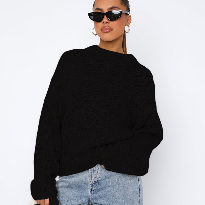 Damen Modischer Strickpullover mit weitem Schnitt und Stehkragen EB