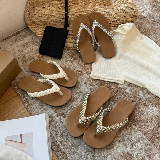 Damen Elegante Badesandalen mit geflochtenem Riemen und rutschfester Sohle EB