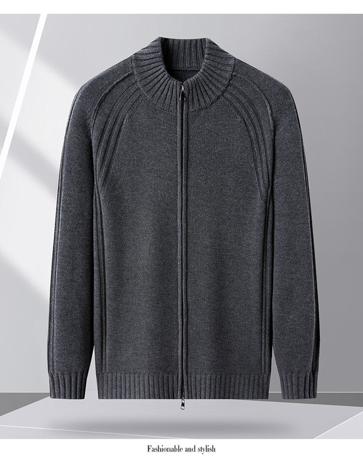 Herren Strickjacke mit Reißverschluss und hohen Kragen EB