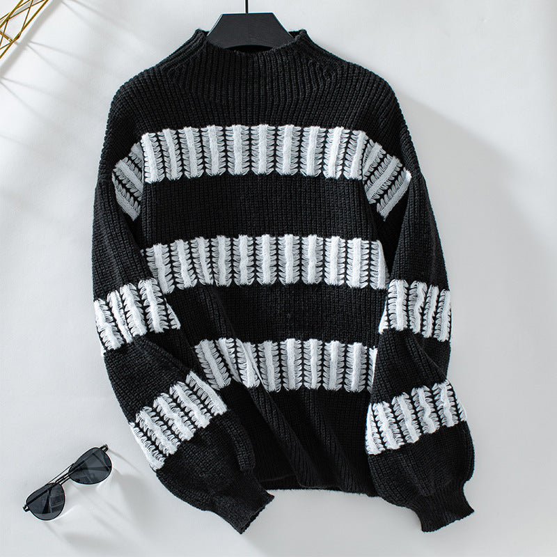 Damen hochwertiger Strickpullover mit edel strukturierten Streifen EB