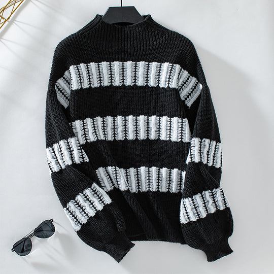 Damen hochwertiger Strickpullover mit edel strukturierten Streifen EB