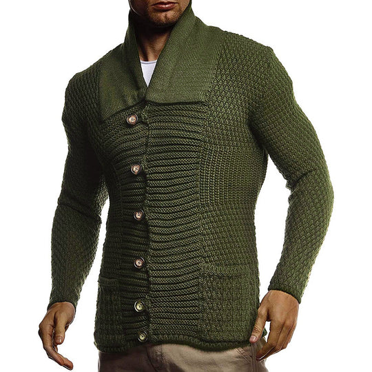 Herren strukturiertes Strickoberteil mit großem Kragen und praktischen Taschen EB