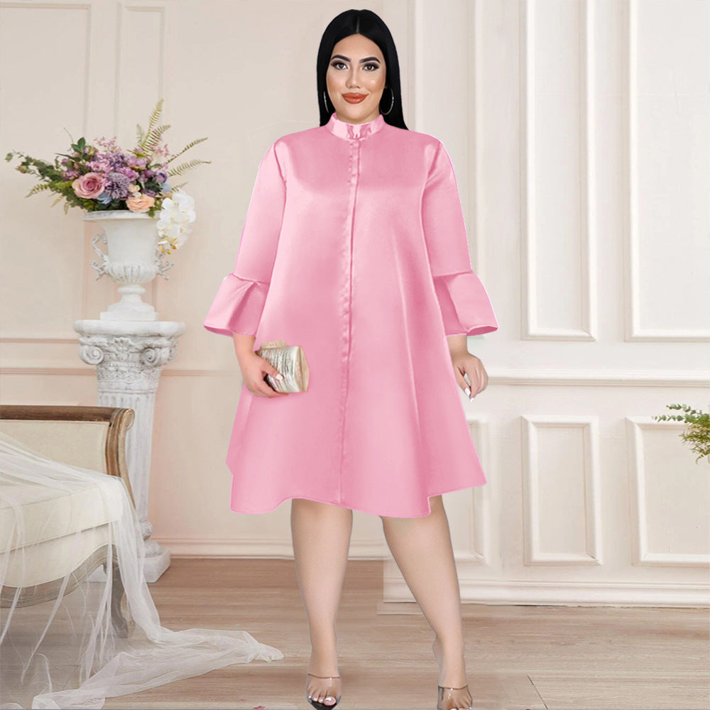 Damen elegantes Kleid mit hochgeschlossenem Kragen und weiterem Ärmel EB