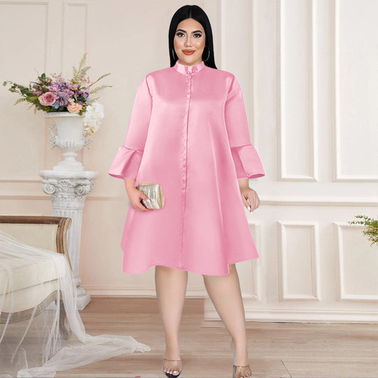 Damen elegantes Kleid mit hochgeschlossenem Kragen und weiterem Ärmel EB