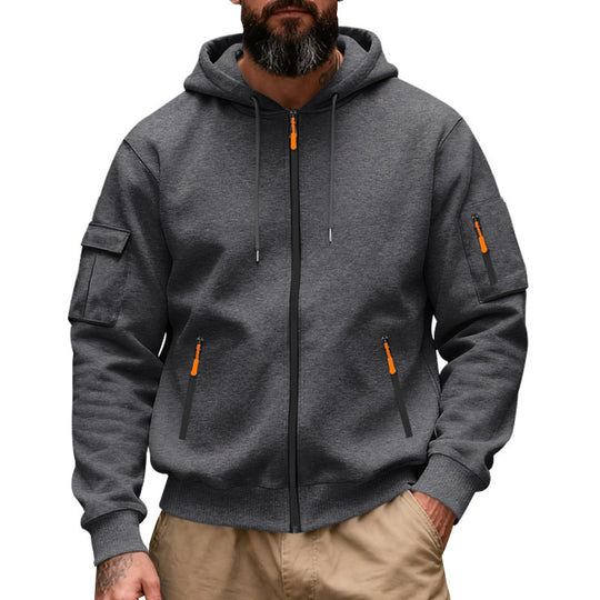 Herren nan Kapuzenjacke mit Vollreißverschluss, Utility-Taschen und gerippten Bündchen EB