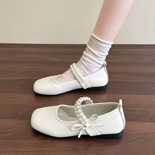 Damen Ballerinas mit dekorativem Perlenriemen und Schleifenakzent EB
