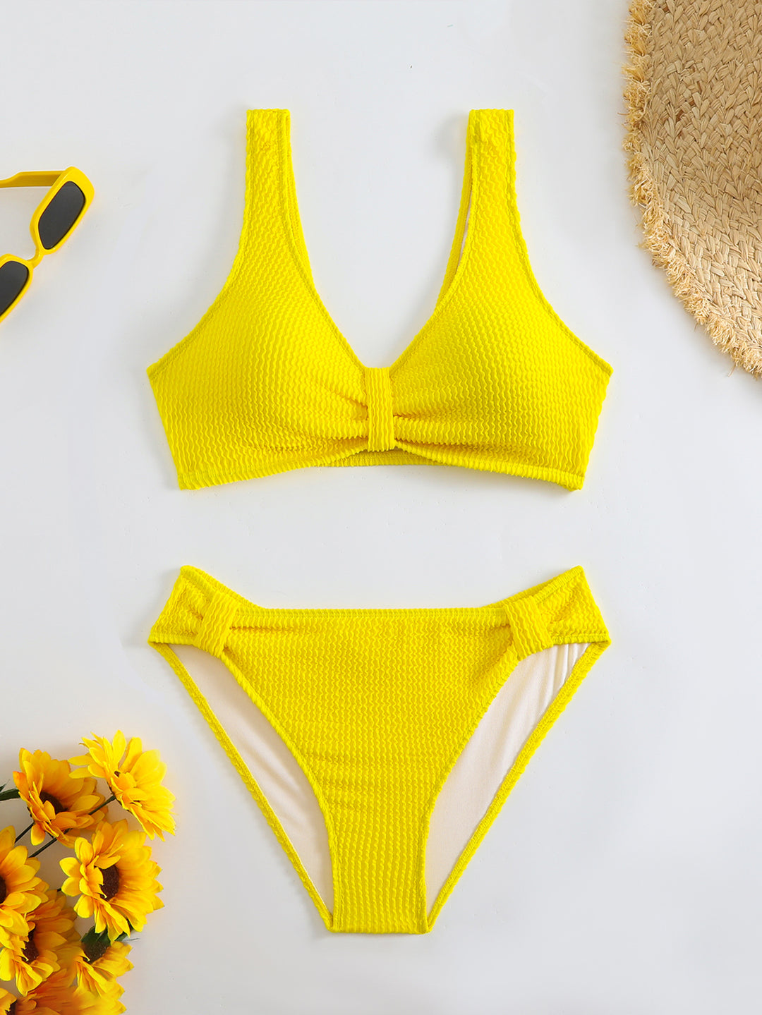 Femme Strukturierter Hochgeschnittener Bikini-Set EB
