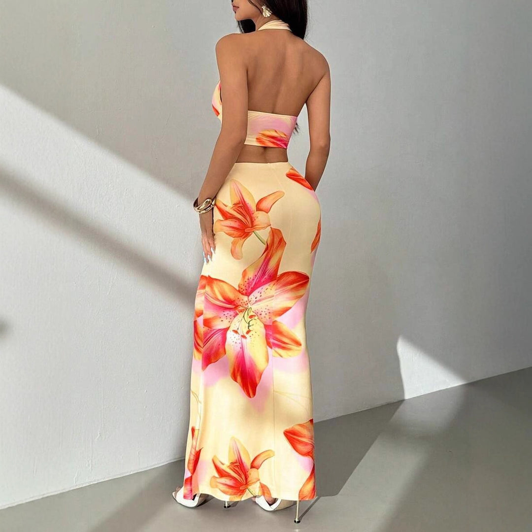 Damen Zweiteiliges Sommeroutfit mit floralem Design und elegantem V-Ausschnitt EB