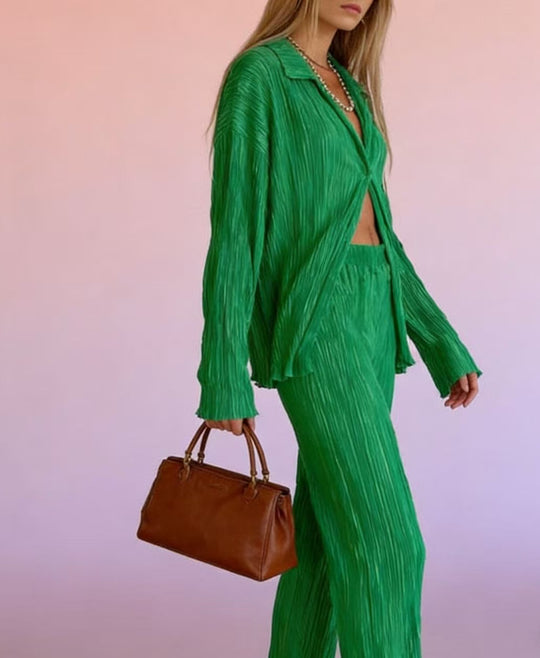 Damen lässiges Zweiteiliges Set mit plissierten Details und weitem Schnitt EB