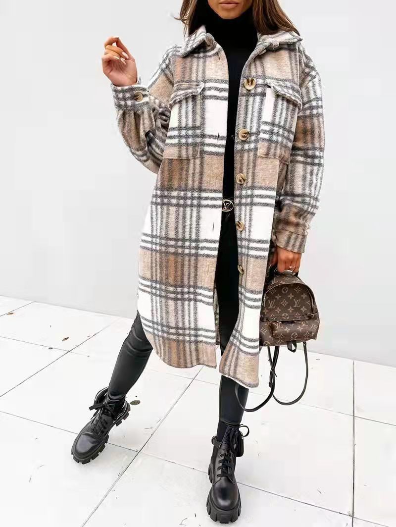 Damen Karierter Oversized-Hemd-Mantel mit praktischen Taschen EB
