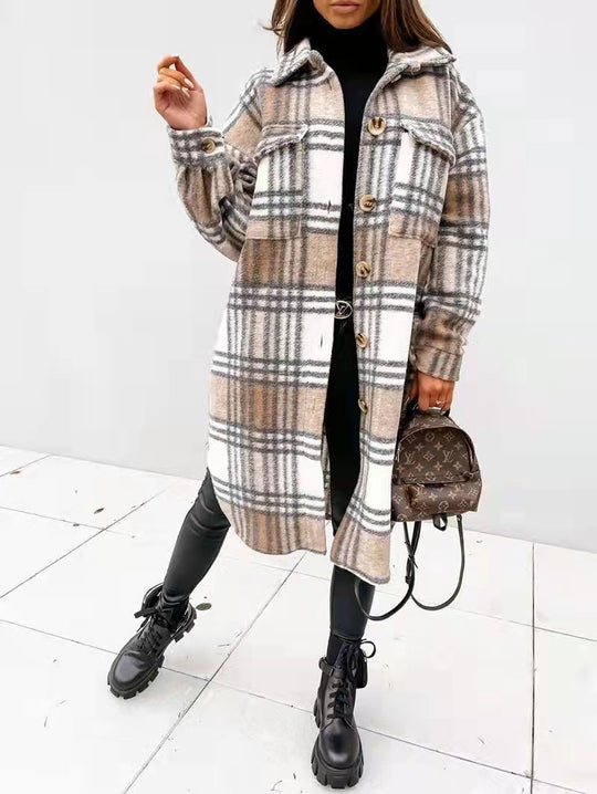 Damen Karierter Oversized-Hemd-Mantel mit praktischen Taschen EB