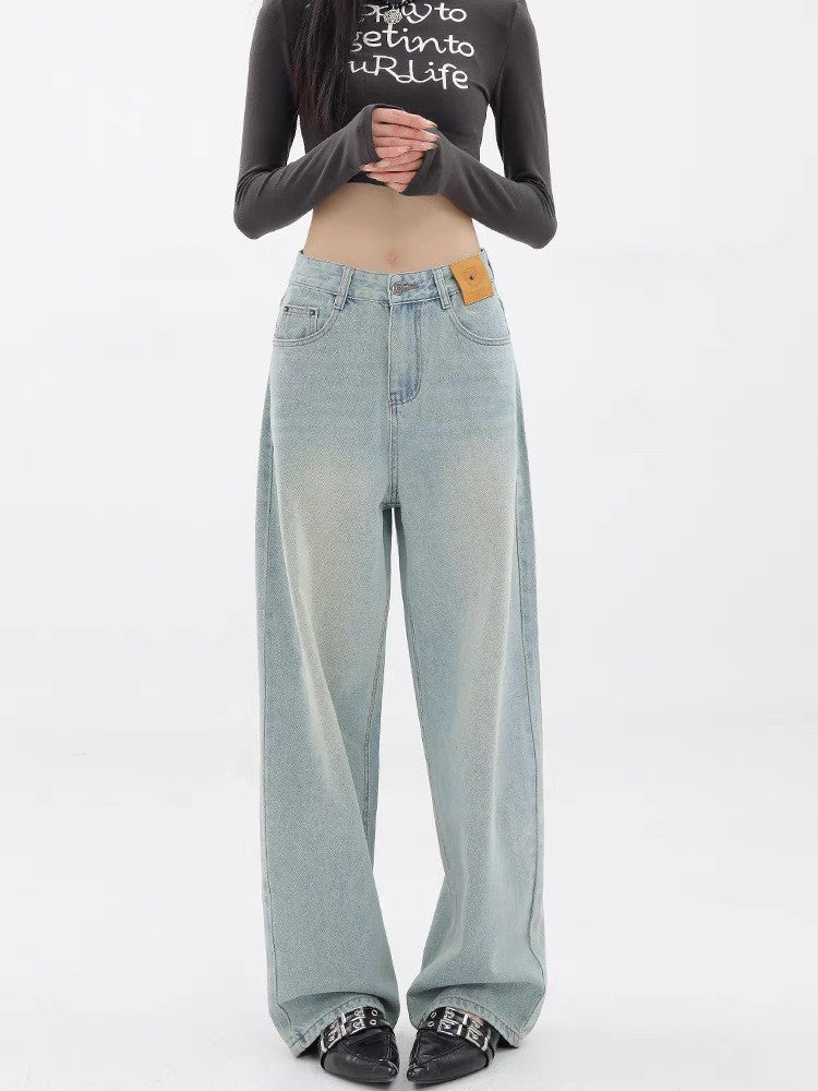 Damen Weit geschnittene Hochbundjeans im modischen Vintage-Look EB
