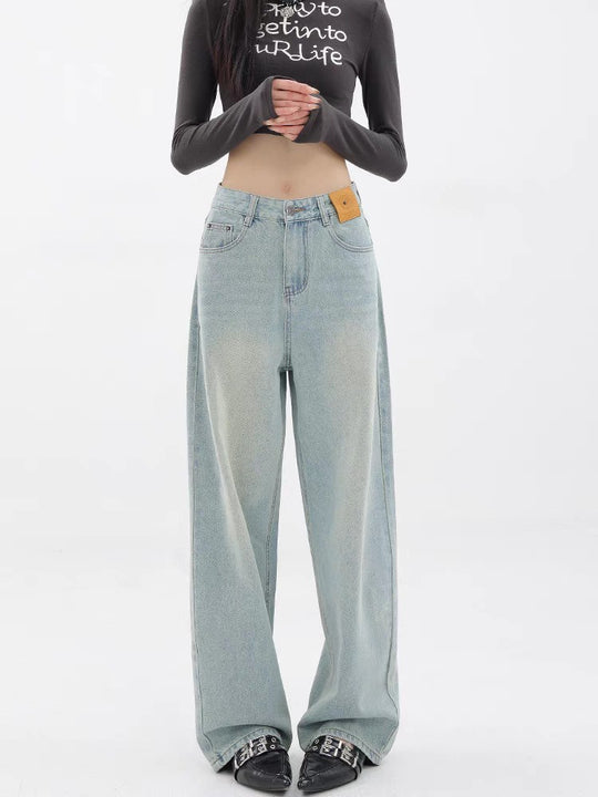 Damen Weit geschnittene Hochbundjeans im modischen Vintage-Look EB