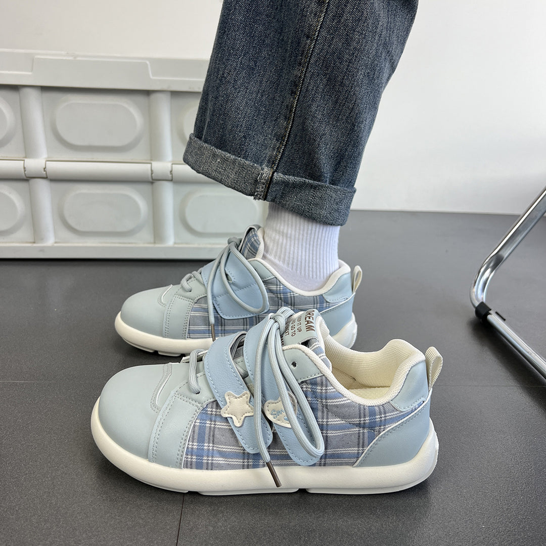 Damen Sportliche Sneaker mit verstellbarem Klettverschluss und kariertem Obermaterial EB