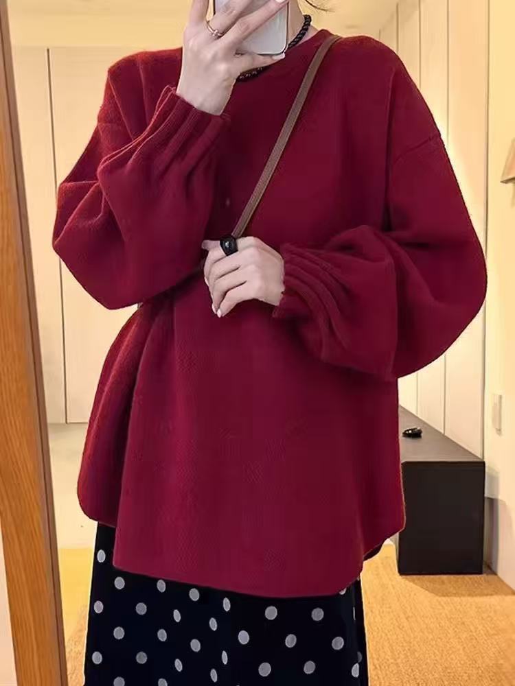 Damen Pflegeleichter, gemütlicher Pullover mit Volantärmeln EB