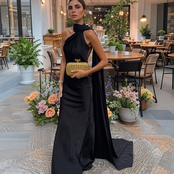 Damen elegantes Abendkleid mit asymmetrischem Schnitt und eindrucksvoller Drapierung EB