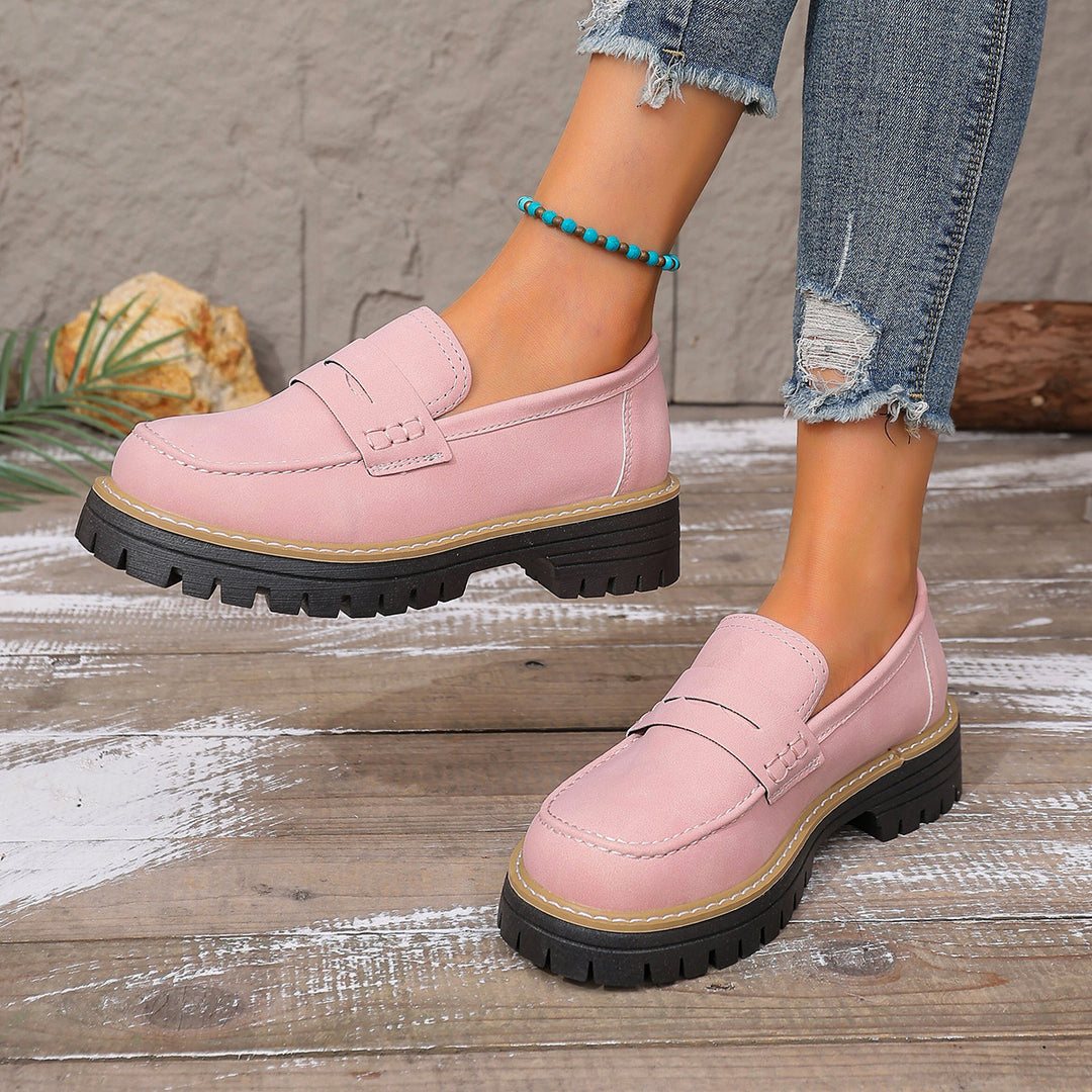 Damen lässiger Chunky-Loafer mit grober Profilsohle gepolstertem Komfortfußbett und dekorativem Steg EB