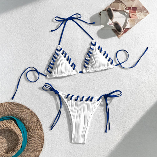 Damen Triangel-Bikini mit kontrastierenden Schnürdetails EB