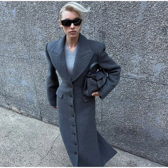 Damen Eleganter Wollmantel mit tailliertem Schnitt und langen Ärmeln EB
