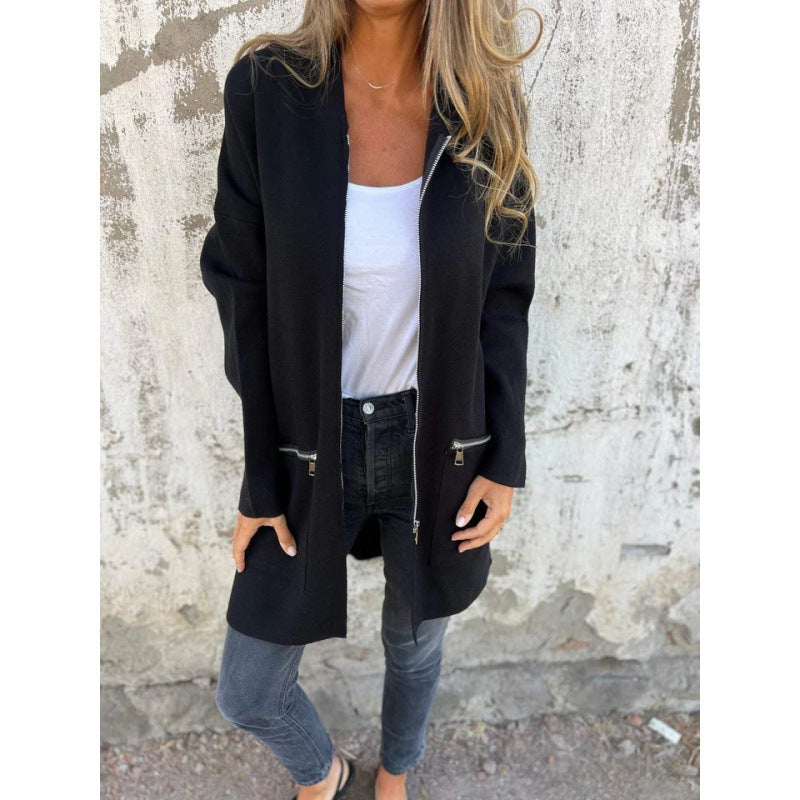 Damen eleganter Jacke mit Reißverschluss und Taschen EB