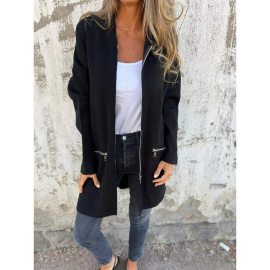 Damen eleganter Jacke mit Reißverschluss und Taschen EB