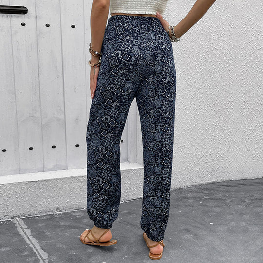 Damen Lockere Haremshose mit elastischem Bund und seitlichen Taschen EB
