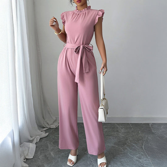 Damen Eleganter Jumpsuit mit Rüschendetails und Rückenausschnitt EB