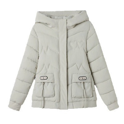 Damen gesteppte Winterjacke mit verstellbarem Kapuzenkragen und funktionalen Seitentaschen EB