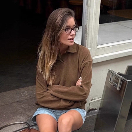 Damen Lässiger Pullover mit Stehkragen und weitem Schnitt EB