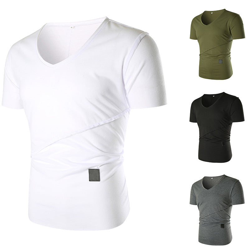Herren V-Ausschnitt T-Shirt mit asymmetrischem Schnitt und elastischem Bund EB