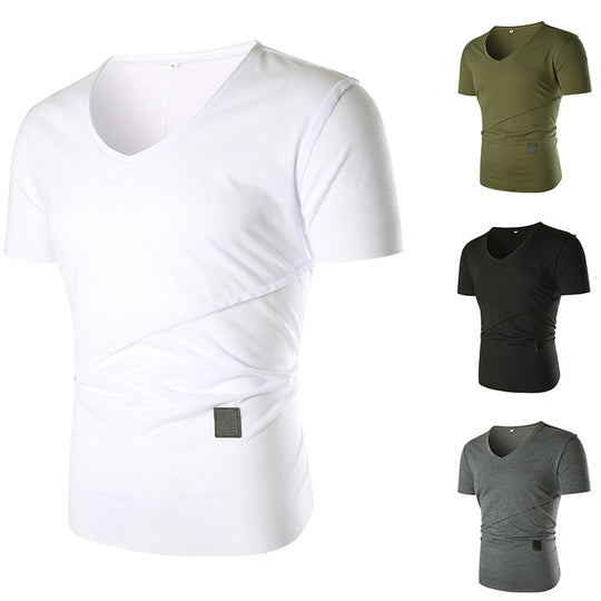 Herren V-Ausschnitt T-Shirt mit asymmetrischem Schnitt und elastischem Bund EB