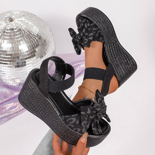 Damen Wedge-Sandalen mit dekorativer Schleifen-Optik und atmungsaktivem Obermaterial EB