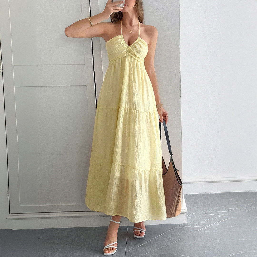 Damen Maxidress mit elegantem Rüschendesign und verstellbaren Spaghettiträgern EB