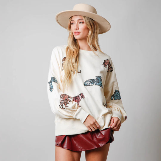 Damen Pullover mit glamourösen Tierapplikationen EB