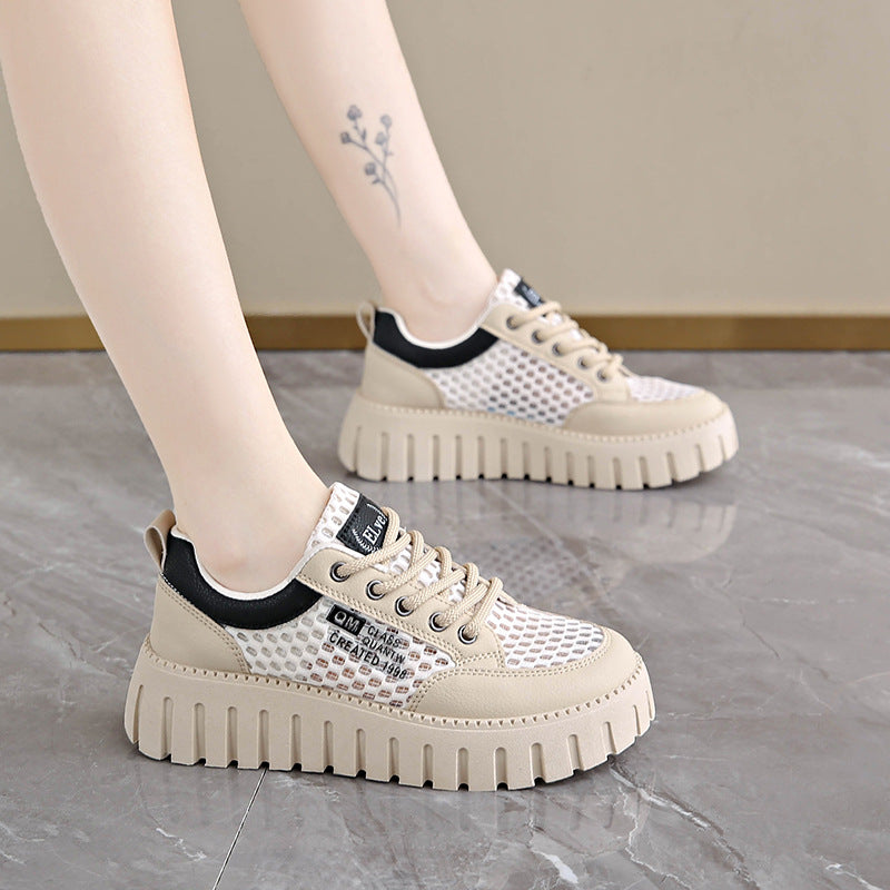 Damen modische Plateau-Sneaker mit atmungsaktivem Netz und robustem Sohlenprofil EB