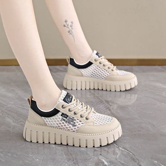 Damen modische Plateau-Sneaker mit atmungsaktivem Netz und robustem Sohlenprofil EB
