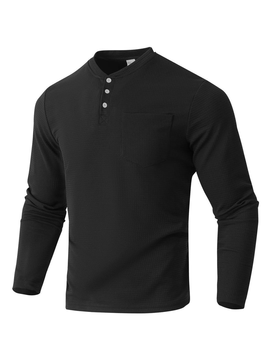 Herren nan Langarm Henley mit Waffelstruktur und Brusttasche thermisches Langarmshirt EB