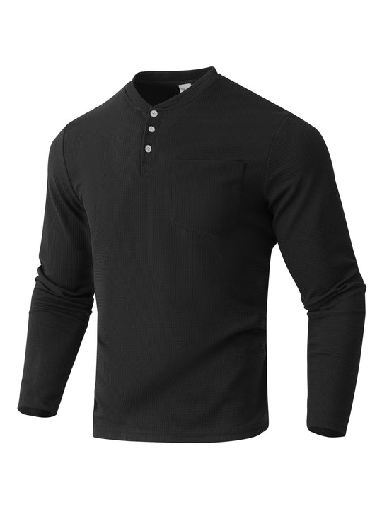 Herren nan Langarm Henley mit Waffelstruktur und Brusttasche thermisches Langarmshirt EB