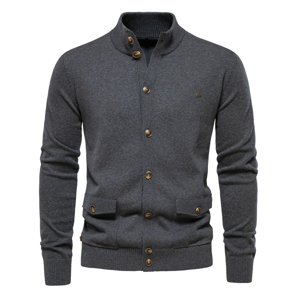 Herren Strickjacke mit modernem Stehkragen und praktischen Knöpfen EB