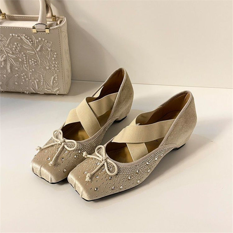 Damen elegante Strass-Ballerinas mit dekorativem Schleifendetail EB